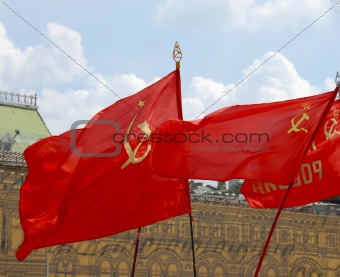 Red soviet flags on Red Square in Moscow