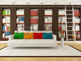 Brown Living room with bookcase