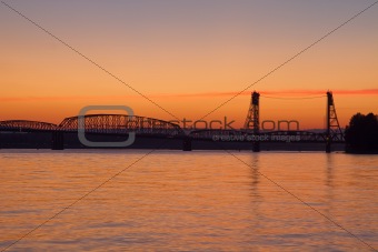 Sunset over Columbia River Crossing Interstate Bridge