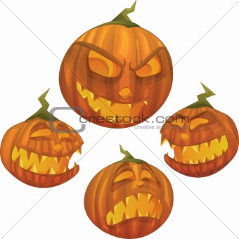 Vector Halloween pumpkin character with different face expressions