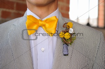 Seersucker Suit with yellow bowtie