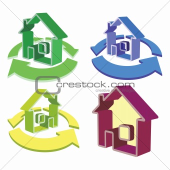 house and cycled arrows icons