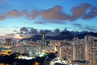 sunset in hongkong downtown