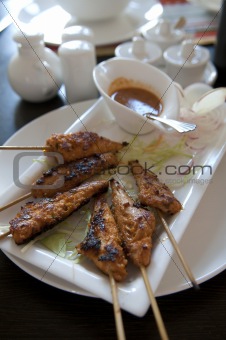 Delicious chicken satay on skewers 