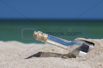Message in a bottle with sea and the horizon