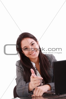 attractive business woman pointing her finger 