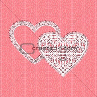 lace heart vector frame with floral pattern on lace background