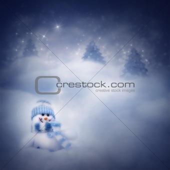 Snowman on the winter background