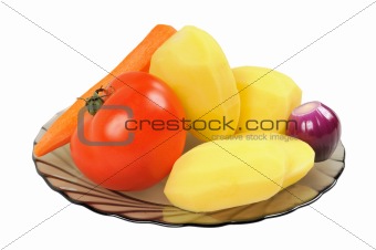 Peeled vegetables on a plate
