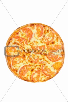 Vegetarian pizza  with cheese and tomatoes.