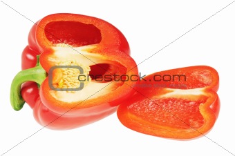 Cut red pepper on a white background