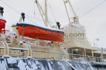 Lifeboat on the side of the ship