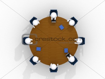 Above view of business team discussing at meeting 
