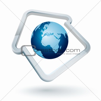 Icon of a house-shaped frame with blue earth