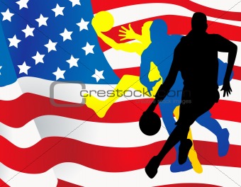 Basketball players with american flag