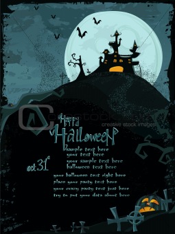 Halloween vector template with haunted castle