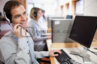 Smiling assistant using a headset