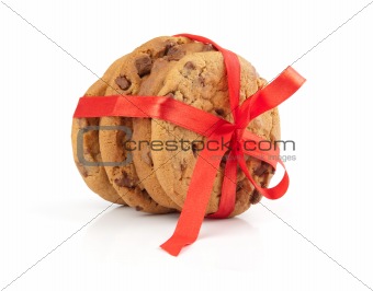 chocolate cookies wrapped red ribbon