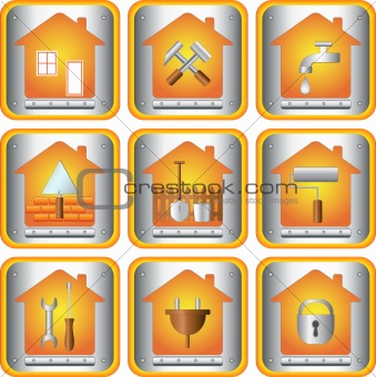set icon with tools for house