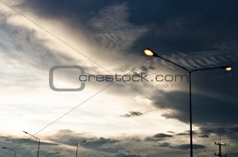 Light poles in evening