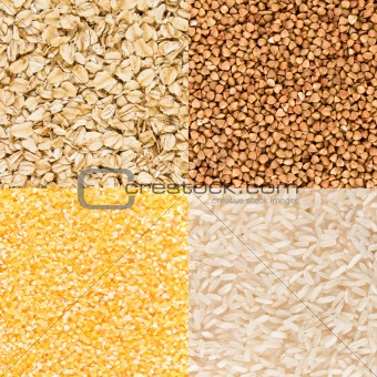 Background of millet, oatmeal, buckwheat, rice