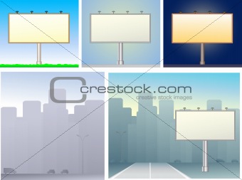 set of billboards and urban silhouette