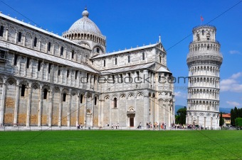 PISA, ITALY-JUNE 7: The leaning tower of Pisa on Piazza del Duomo in Pisa, Italy on June 7, 2010. It's the 3rd oldest structure in the Cathedral Square after the Cathedral and the Baptistry.