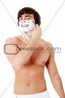 Handsome man shaving 