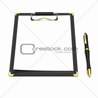Pen, clipboard and a white paper