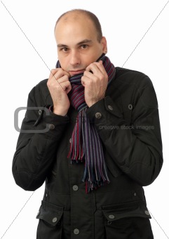 Portrait of freezing young man