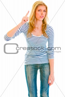 Modern teen girl shaking finger
