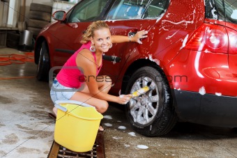 Sexy woman carwash