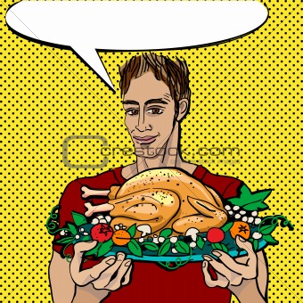 man with a baked turkey