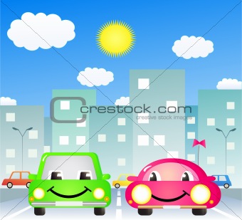 two cute car in city