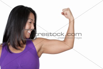 Asian Woman Flexing Her Muscles