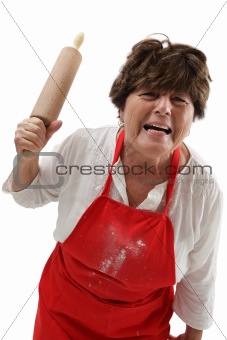 Angry woman with rolling pin