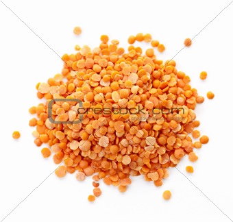 Pile of uncooked red lentils