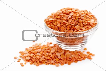 Bowl of uncooked red lentils