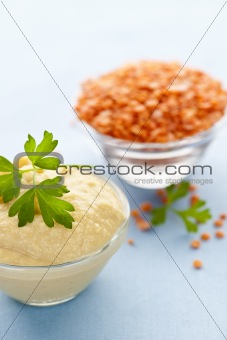 Red lentils and lentil hummus