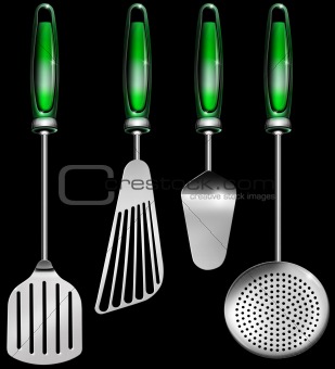 Kitchen utensils on black