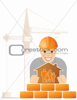 engineer with construction crane and house
