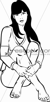 sketch barefoot girl in a T-shirt
