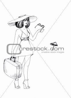 girl is black with a suitcase on the way