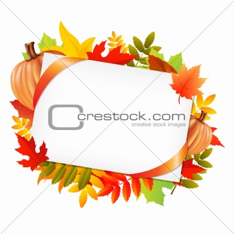 Autumn Leafs And Blank Gift Tag With Pumpkins