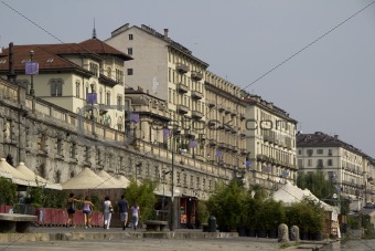 Po river and Murazzi at Turin