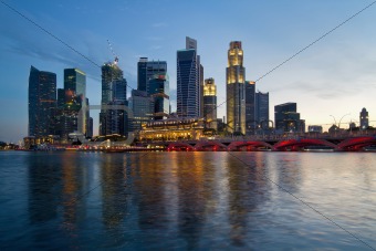 Singapore River Waterfront Skyline at Sunset
