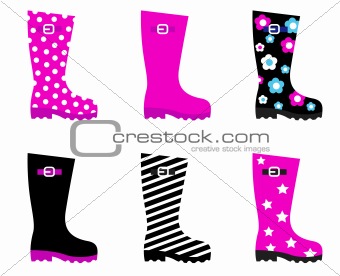Fresh & colorful rain wellies boots isolated on white

