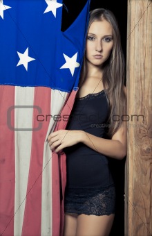 sexy young girl with american flag