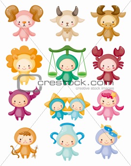 Set of isolated cute zodiac symbols