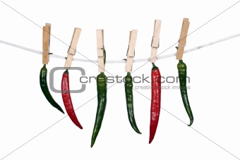 Peppers hanging on a rope